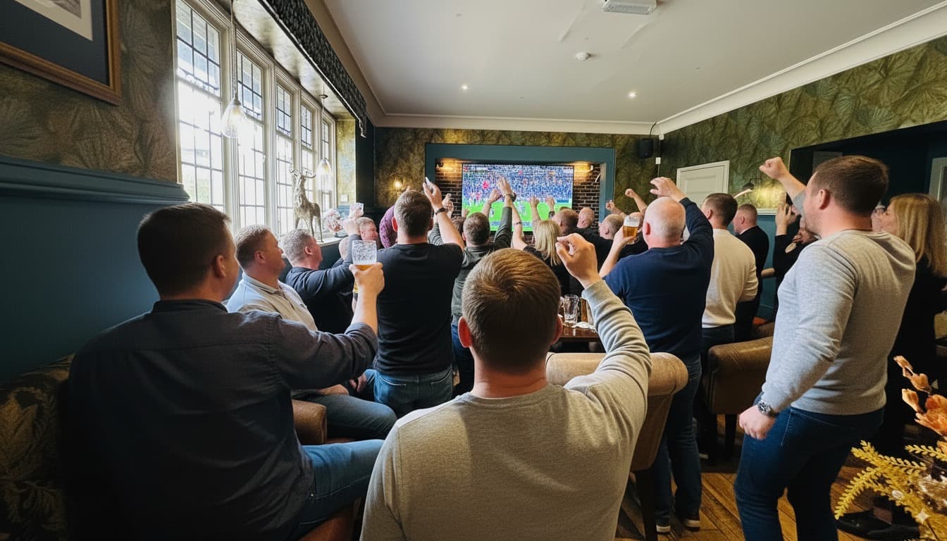 Large-screen live sport setup inside The Old Crown Girton.