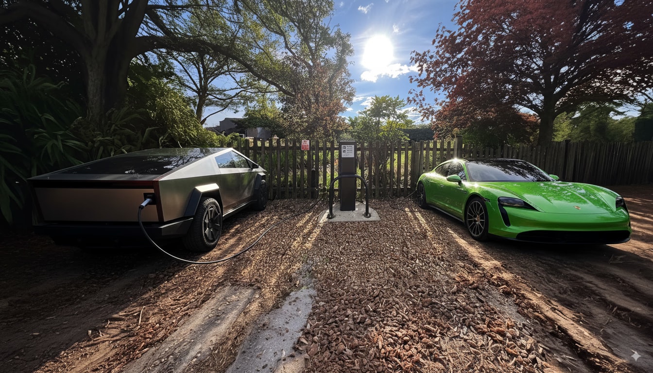 Electric vehicles charging at dedicated bays outside the Old Crown Girton pub